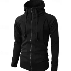 Men's Full Zip Hoodie Zip Up Hoodie Fleece Hoodie Black Wine Army Green Navy Blue Khaki Hooded Plain Zip Up Pocket Sports & Outdoor Daily Holiday Polyester Streetwear Basic Casual Fall & Winter