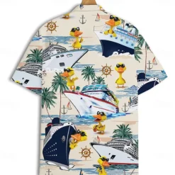 Men's Funny Duck Cruise Ship Shirt Cuban Collar Shirt Summer Hawaiian Shirt Short Sleeve Hawaiian Vacation Holiday Beach Wear Summer Spring Grandad Collar Standing Collar Camp Collar Shirt 3D Print