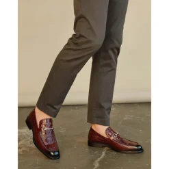 Men's Genuine Leather Crocodile Pattern Loafers with Metal Bit – Luxury Slip-On Dress Shoes for Business, Weddings & Formal Occasions