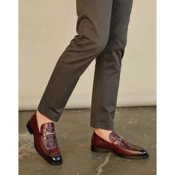 Men's Genuine Leather Crocodile Pattern Loafers with Metal Bit – Luxury Slip-On Dress Shoes for Business, Weddings & Formal Occasions