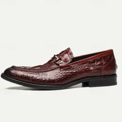 Men's Genuine Leather Crocodile Pattern Loafers with Metal Bit – Luxury Slip-On Dress Shoes for Business, Weddings & Formal Occasions