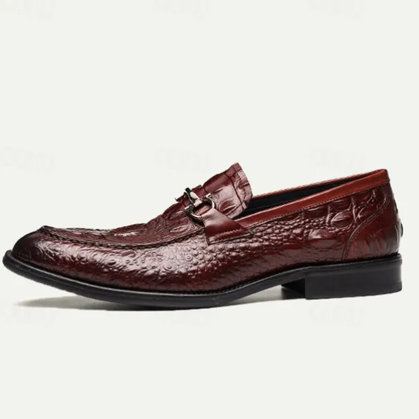 Men's Genuine Leather Crocodile Pattern Loafers with Metal Bit – Luxury Slip-On Dress Shoes for Business, Weddings & Formal Occasions