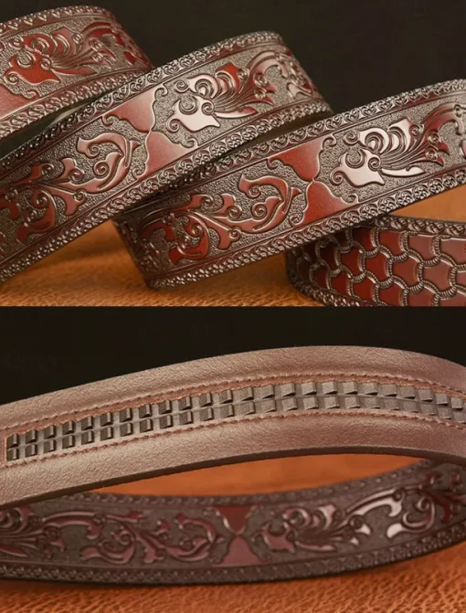 Men's Genuine Leather Vintage Embossed Belt with Anchor Buckle – Nautical Style Accessory for Casual and Formal Wear