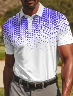 Men's Geometic Golf Polo Sports Polo Shirts Short Sleeve Polo Shirts Collared Shirts Sportswear Casual Athleisure Daily Wear Buttons Summer Black Red Blue