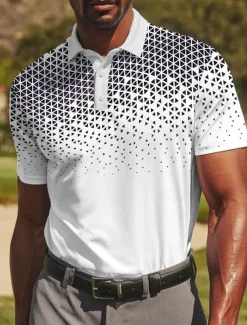 Men's Geometic Golf Polo Sports Polo Shirts Short Sleeve Polo Shirts Collared Shirts Sportswear Casual Athleisure Daily Wear Buttons Summer Black Red Blue