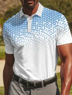 Men's Geometic Golf Polo Sports Polo Shirts Short Sleeve Polo Shirts Collared Shirts Sportswear Casual Athleisure Daily Wear Buttons Summer Black Red Blue
