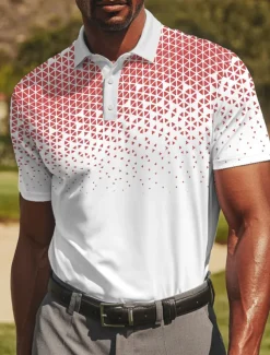 Men's Geometic Golf Polo Sports Polo Shirts Short Sleeve Polo Shirts Collared Shirts Sportswear Casual Athleisure Daily Wear Buttons Summer Black Red Blue
