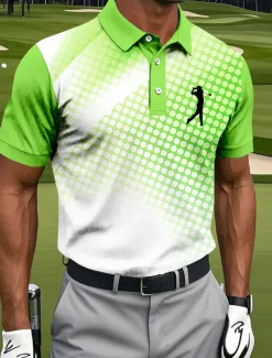 Men's Geometic Golf Sports Polo Shirts Short Sleeve Polo Shirts Collared Shirts Sportswear Athleisure Buttons Summer Blue Sky Blue Green