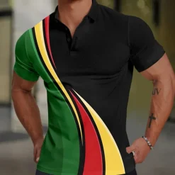 Men's Geometic Line Polo Short Sleeve Polo Shirts Collared Shirts Business Casual Outdoor Daily Wear Home Wear 3D Print Summer Spring Fall Blue Green Gray