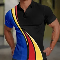 Men's Geometic Line Polo Short Sleeve Polo Shirts Collared Shirts Business Casual Outdoor Daily Wear Home Wear 3D Print Summer Spring Fall Blue Green Gray