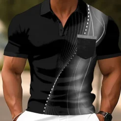 Men's Geometic Line Polo Short Sleeve Polo Shirts Collared Shirts Business Casual Outdoor Athleisure Daily Wear 3D Print Buttons Summer Red Blue Green