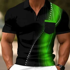 Men's Geometic Line Polo Short Sleeve Polo Shirts Collared Shirts Business Casual Outdoor Athleisure Daily Wear 3D Print Buttons Summer Red Blue Green