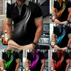 Men's Geometic Line Polo Short Sleeve Polo Shirts Collared Shirts Business Casual Outdoor Athleisure Daily Wear 3D Print Summer Red Blue Purple