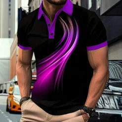Men's Geometic Line Polo Short Sleeve Polo Shirts Collared Shirts Business Casual Outdoor Athleisure Daily Wear 3D Print Summer Red Blue Purple