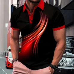 Men's Geometic Line Polo Short Sleeve Polo Shirts Collared Shirts Business Casual Outdoor Athleisure Daily Wear 3D Print Summer Red Blue Purple