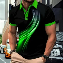 Men's Geometic Line Polo Short Sleeve Polo Shirts Collared Shirts Business Casual Outdoor Athleisure Daily Wear 3D Print Summer Red Blue Purple