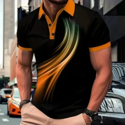 Men's Geometic Line Polo Short Sleeve Polo Shirts Collared Shirts Business Casual Outdoor Athleisure Daily Wear 3D Print Summer Red Blue Purple