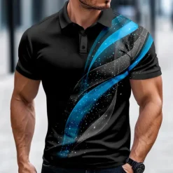 Men's Geometic Line Polo Short Sleeve Polo Shirts Collared Shirts Casual Business Athleisure Daily Wear Buttons 3D Print Summer Spring Fall Red Blue Purple