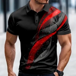 Men's Geometic Line Polo Short Sleeve Polo Shirts Collared Shirts Casual Business Athleisure Daily Wear Buttons 3D Print Summer Spring Fall Red Blue Purple