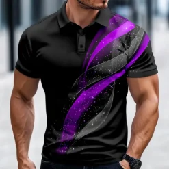 Men's Geometic Line Polo Short Sleeve Polo Shirts Collared Shirts Casual Business Athleisure Daily Wear Buttons 3D Print Summer Spring Fall Red Blue Purple