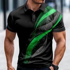 Men's Geometic Line Polo Short Sleeve Polo Shirts Collared Shirts Casual Business Athleisure Daily Wear Buttons 3D Print Summer Spring Fall Red Blue Purple