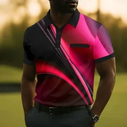 Men's Geometic Line Polo Short Sleeve Polo Shirts Collared Shirts Business Casual Outdoor Athleisure Daily Wear 3D Print Buttons Summer Yellow Red Blue