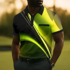 Men's Geometic Line Polo Short Sleeve Polo Shirts Collared Shirts Business Casual Outdoor Athleisure Daily Wear 3D Print Buttons Summer Yellow Red Blue