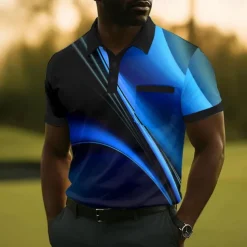 Men's Geometic Line Polo Short Sleeve Polo Shirts Collared Shirts Business Casual Outdoor Athleisure Daily Wear 3D Print Buttons Summer Yellow Red Blue