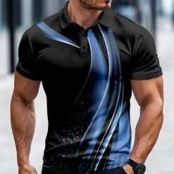 Men's Geometic Line Polo Short Sleeve Polo Shirts Collared Shirts Casual Outdoor Business Daily Wear 3D Print Summer Spring Fall Blue Purple Brown