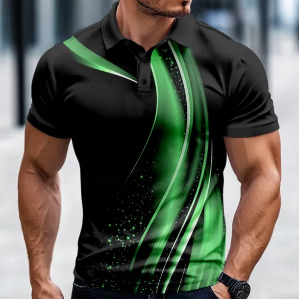 Men's Geometic Line Polo Short Sleeve Polo Shirts Collared Shirts Casual Outdoor Business Daily Wear 3D Print Summer Spring Fall Blue Purple Brown