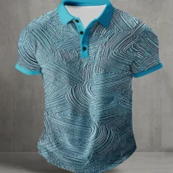 Men's Geometic Line Polo Short Sleeve Polo Shirts Collared Shirts Abstract Casual Street Athleisure Daily Wear Buttons Summer Blue Purple Orange