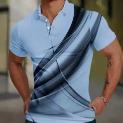 Men's Geometic Line Polo Short Sleeve Polo Shirts Collared Shirts Casual School Outdoor Daily Wear Home Wear 3D Print Summer Spring Fall White Blue Brown