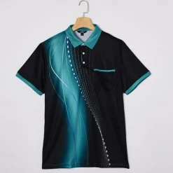 Men's Geometic Line Polo Short Sleeve Polo Shirts Collared Shirts Business Casual Outdoor Athleisure Daily Wear Pocket 3D Print Buttons Summer Lake blue Red Blue