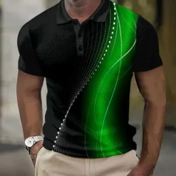 Men's Geometic Line Waffle Polo Shirts Short Sleeve Polo Shirts Collared Shirts Business Casual School Business Athleisure Buttons 3D Print Summer Red Blue Purple