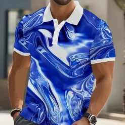 Men's Geometic Marble Polo Short Sleeve Polo Shirts Collared Shirts Casual Athleisure Outdoor clothing Streetwear Buttons Summer Blue Sky Blue Purple