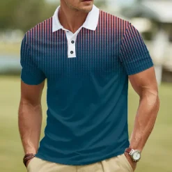 Men's Geometic Polo Short Sleeve Polo Shirts Lapel Business Casual Athleisure Daily Wear 3D Print Buttons Summer Red Dark Navy Navy Blue