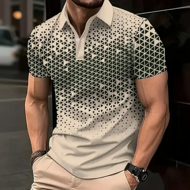 Men's Geometic Polo Short Sleeve Polo Shirts Collared Shirts Business Casual Athleisure Buttons Summer Black Blue Brown