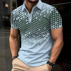 Men's Geometic Polo Short Sleeve Polo Shirts Collared Shirts Business Casual Athleisure Buttons Summer Black Blue Brown