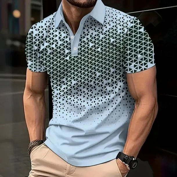 Men's Geometic Polo Short Sleeve Polo Shirts Collared Shirts Business Casual Athleisure Buttons Summer Black Blue Brown