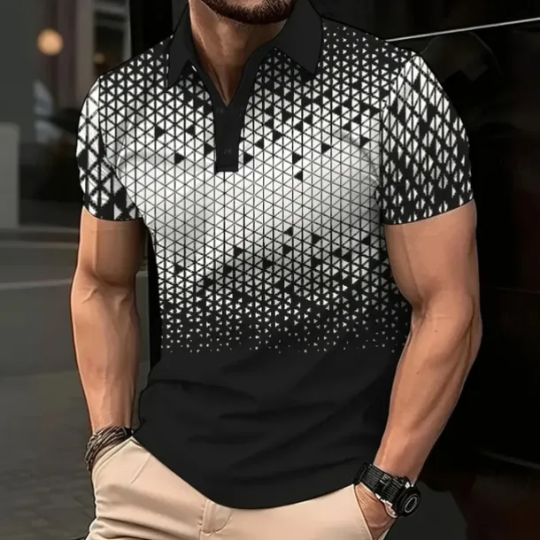 Men's Geometic Polo Short Sleeve Polo Shirts Collared Shirts Business Casual Athleisure Buttons Summer Black Blue Brown