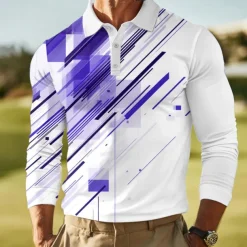 Men's Geometric Abstract Polo Long Sleeve Polo Shirts Lapel Casual Outdoor Street Athleisure Daily Wear 3D Print Buttons Spring Fall Winter Red Blue Green