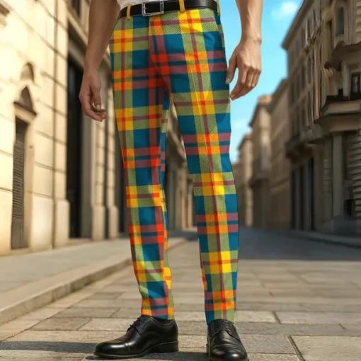 Men's Geometric Grid / Plaid Dress Pants Trousers Casual Pants Mid Waist Casual Formal Vacation Daily Summer Spring Fall 3D Print Blue Dark Green Green