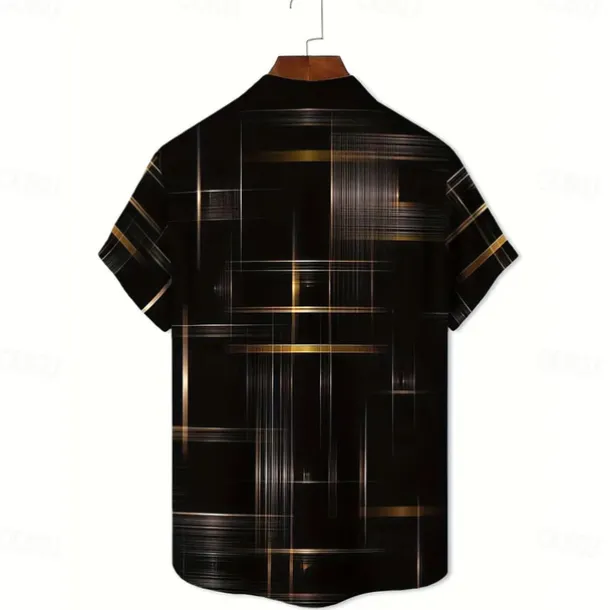 Men's Geometric Grid / Plaid Shirt Button Up Shirt Short Sleeve Fashion Casual Outdoor Vacation Streetwear Summer Spring Turndown 3D Print Collared Shirts Black Pink Army Green Blue Green