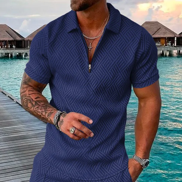 Men's Geometric Hawaiian Polo Shirts Golf Shirt Short Sleeve Polo Shirts Collared Shirts Casual Beach Wear Vacation Wear Party Outfits 3D Print Quarter Zip Polo White gray Black Light Green