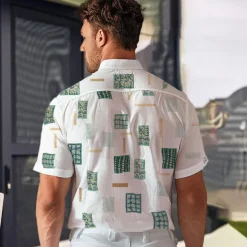 Men's Geometric Linen Shirt Casual Shirt Button Up Shirt Short Sleeve Fashion Daily Sports & Outdoors Outdoor Sport Causal Lapel Buttons White