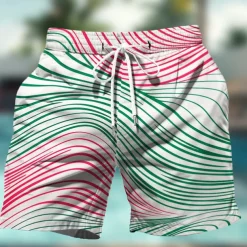 Men's Geometric Pattern Colorful Line Swim Shorts Board Shorts Swimming Trunks Mid Waist Hawaiian Casual Holiday Beach Drawstring with Mesh lining Elastic Waist Designer Clothing Apparel