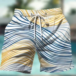 Men's Geometric Pattern Colorful Line Swim Shorts Board Shorts Swimming Trunks Mid Waist Hawaiian Casual Holiday Beach Drawstring with Mesh lining Elastic Waist Designer Clothing Apparel