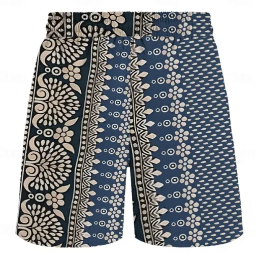 Men's Geometric Pattern Flower / Floral Swim Shorts Board Shorts Swimming Trunks Mid Waist Vintage Hawaiian Ethnic Style Holiday Beach Drawstring with Mesh lining Elastic Waist Designer Clothing
