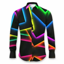 Men's Geometric Pattern Geometry Shirt Button Up Shirt Long Sleeve Artistic Daily Wear Going out Fall & Winter Turndown Print Button-Down Black White Blue Orange Khaki