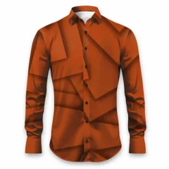 Men's Geometric Pattern Geometry Shirt Button Up Shirt Long Sleeve Artistic Daily Wear Going out Fall & Winter Turndown Print Button-Down Black White Blue Orange Khaki